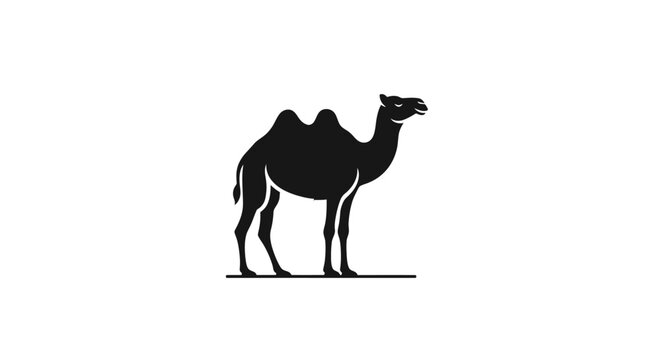 Black silhouette of a camel standing.