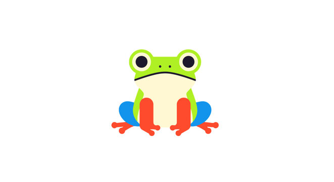 Colorful cartoon frog sitting down.