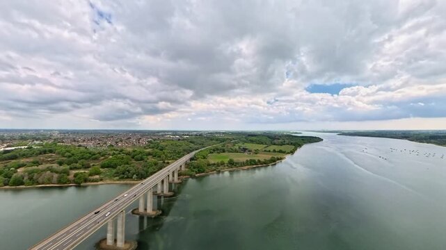 Orwell Bridge 4K Hyperlapse Drone Video: A14 Traffic and River Orwell Estuary, Ipswich