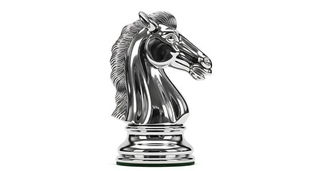 Black and white chess knight piece isolated on reflective surface in minimalist line art style © MD Tushar Ahmed