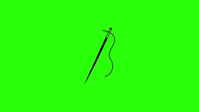 Animated sewing needle line icon with thread on a green screen background for craft motion graphic use