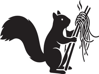 Fototapeta premium Squirrel Holding Chopsticks Eating Ramen Noodles Graphic Silhouettes