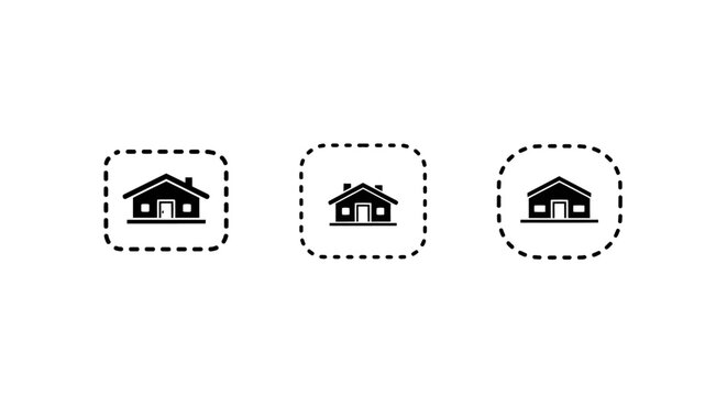 Three simple house icons with dashed outlines only.