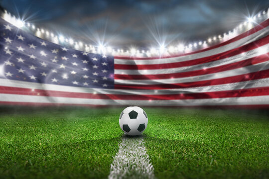 soccer stadium - Qatar flag - ball center, midfield