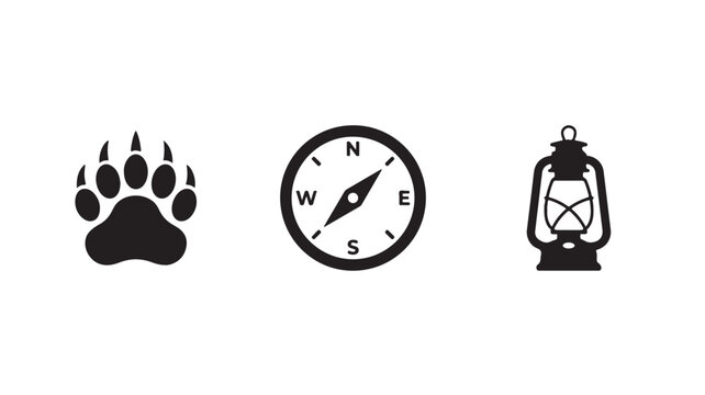 Bear Paw Print Compass Lantern Symbols For Wilderness Adventure Travel Concepts
