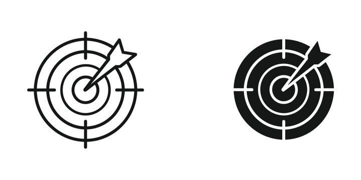 Black and White Target Arrows with Crosshair Designs for Shooting or Gaming Icons