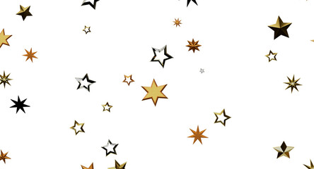 Fototapeta premium Abstract background featuring multiple golden and black stars on a white backdrop, perfect for holidays or celebrations.