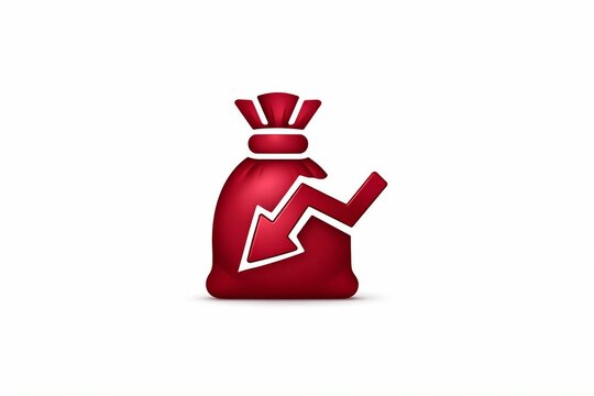 Red money bag with downward arrow icon symbolizing decrease or loss