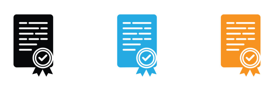Certificate icons in black, Blue, And orange on white background