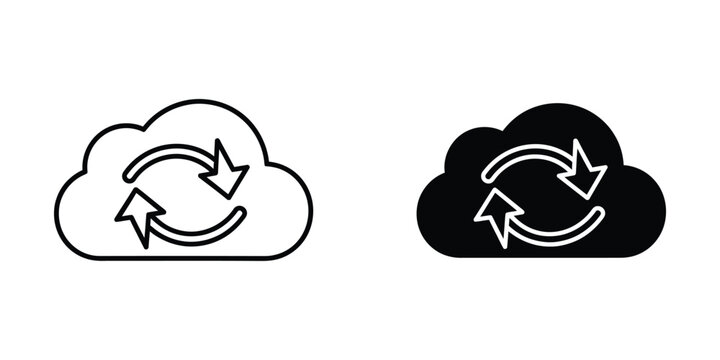 Minimalist Cloud Sync Icons with Circular Arrows in Light and Dark Styles