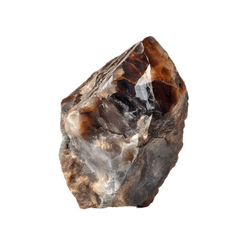 front view of single flint rock in a isolated on a white transparent background