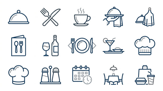 Collection of restaurant and dining icons for culinary services.