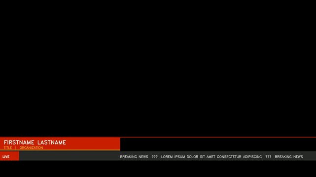 Broadcast News Lower Third Animation 4K - CNN BBC Style Breaking News Ticker Name Plate