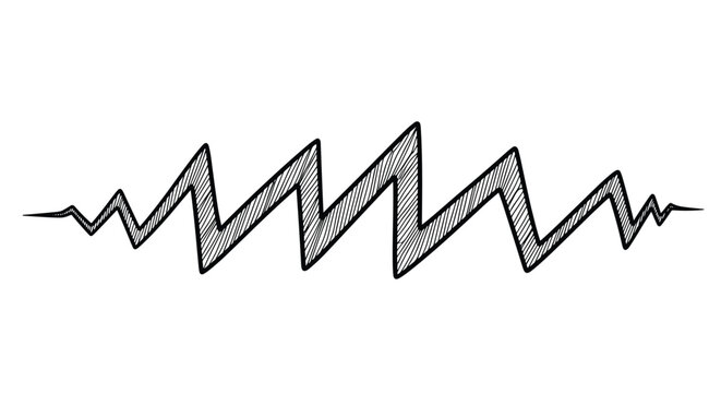 Simple black and white hand drawn zigzag line features a sketchy shaded texture ideal for artistic border or divider elements.