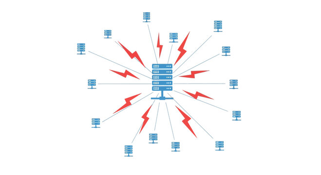 Central server under attack, network security threat, data breach concept