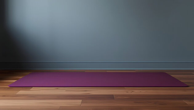 yoga mat in rich shades of deep plum rests gracefully upon a polished wooden floor, created with generative ai