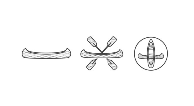 Flattened Icon Set of Canoe and Paddles Vector Design.