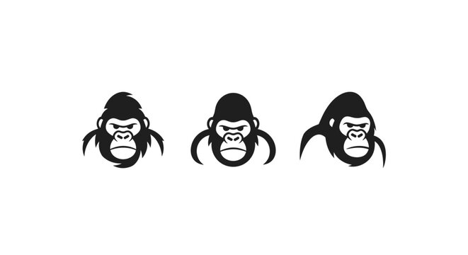 Three Gorilla Head Icons with Different Facial Expressions.