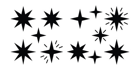 Obraz premium Collection of starburst and star icons in black and white with includes different sizes and styles