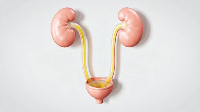 Detailed 3D Animation Illustrating the Function of Human Kidneys and Urinary System, Highlighting