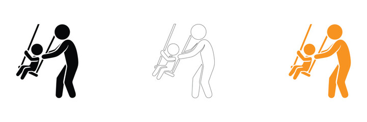 Obraz premium Stick figures of adults helping children climb on white background