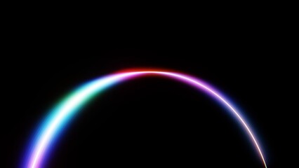 Horizontal 3D abstract technology digital science halo arc glow neon futuristic spectrum light energy curve wave cyber space black background gradient luminous beam plasma quantum innovation data © Alesya