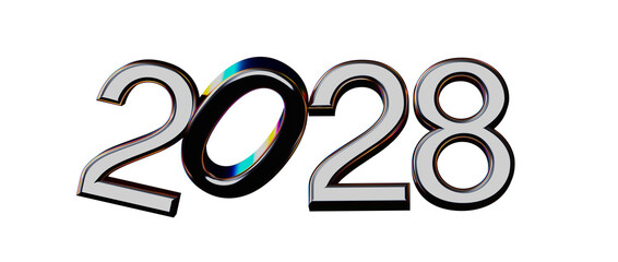 Fototapeta premium 3D render of the year 2028 with a shiny, futuristic design against a white backdrop. Perf