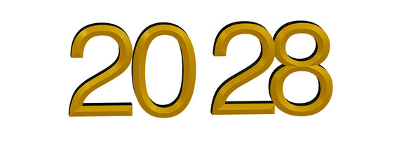 Happy New Year 2028 Gold Text on White.  Ideal for greetings and celebrations. © vegefox.com
