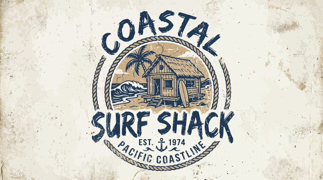 Vintage surf shack logo design.