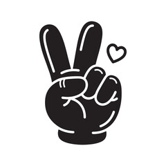 Fototapeta premium Peace sign hand gesture illustration with small heart icon isolated on white for romantic expression.