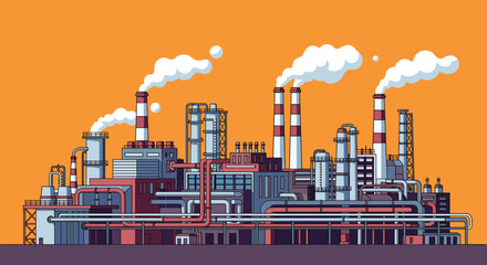 Fototapeta premium Industrial factory refinery plant with smoking chimneys