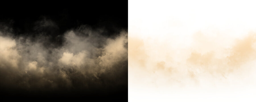Dense warm smoke fog texture featuring soft dusty haze and realistic atmospheric details isolated on transparent background for cinematic overlays, visual effects and creative PNG compositions.