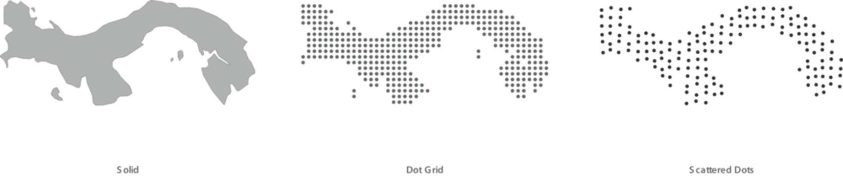 Luxembourg map silhouette in three different styles solid, dot grid, and scattered dots vector illustration