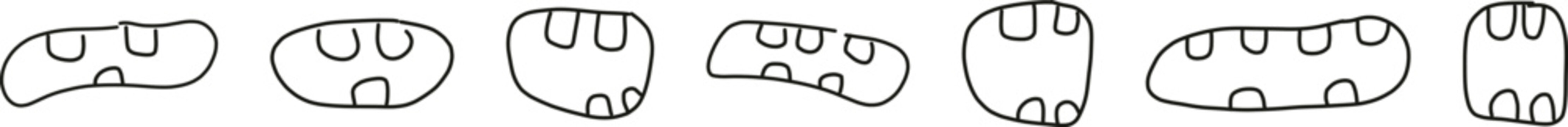 set of hand drawn cartoon teeth vector silhouettes. open mouth
