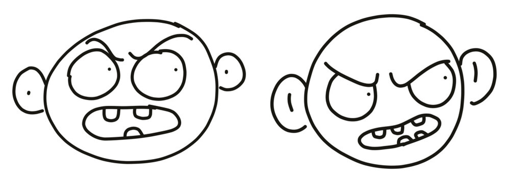 hand drawn angry cartoon face vector silhouette