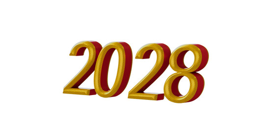 2028 design in 3D gold and red font, perfect for New Year, events, and festive greetings. Ideal for © vegefox.com