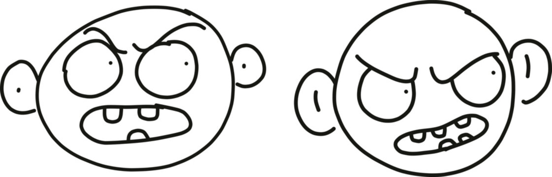 hand drawn angry cartoon faces vector silhouette. emojis. smileys. facial expression