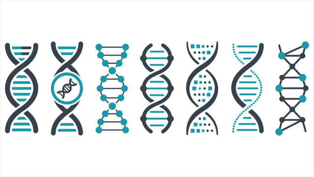 Modern DNA Strand Helix Icons and Abstract Genetic Molecule Vector Set