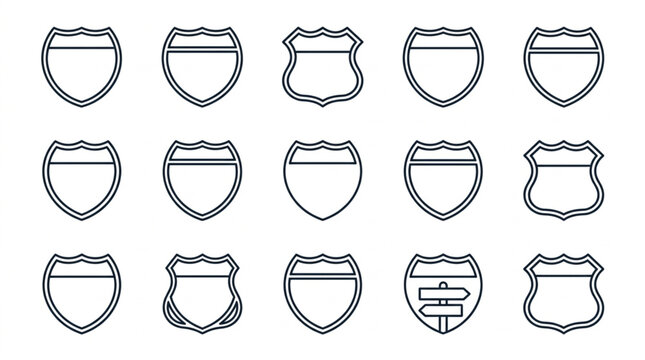 Collection of Interstate Highway Signs Blank Shields Outline Icons.