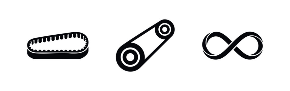 Set of three black icons: brush, belt, infinity symbol.