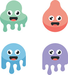 Fototapeta premium Colorful cartoon slime blobs with faces and different expressions on white background