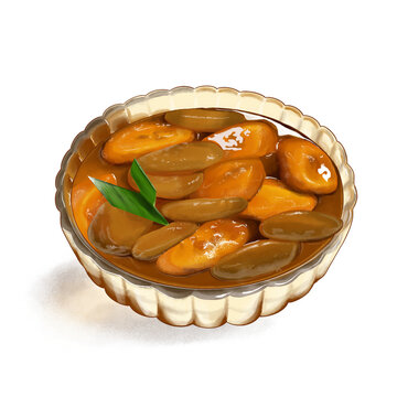 A bowl of kolak pisang in realistic style illustration 