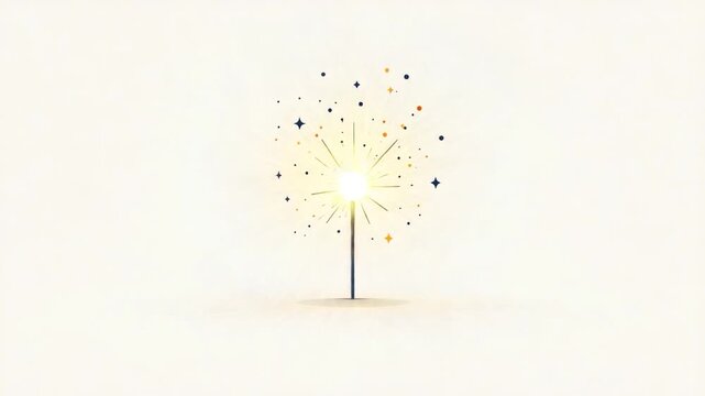 Sparkler fireworks with colorful stars and light bursts on a soft textured off-white background festive celebration