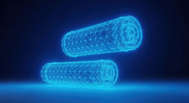 A 3d wireframe model of two cylinders
