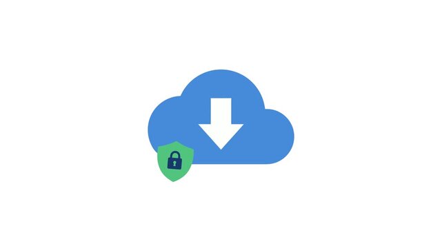 Cloud Computing Secure Download Animated Icon with Data Protection Shield