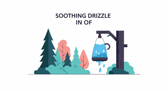 A stylized outdoor scene with trees and dripping water
