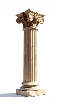 Ancient stone column with ornate scrolled capital on a white background