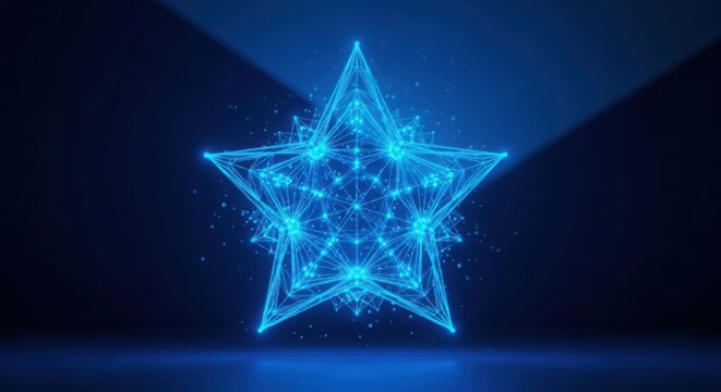 A blue star with a network of lines and dots illustration