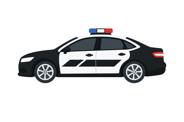 Fototapeta premium Police car vector illustration. Cop cruiser sedan side view flat design element.