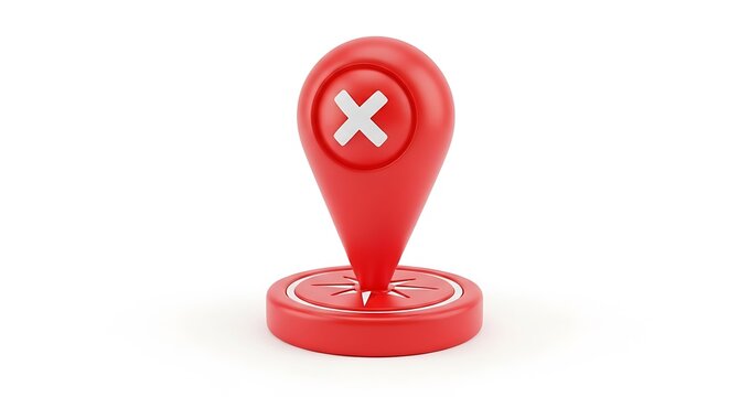 Red 3D render map pin icon with white cross on transparent background